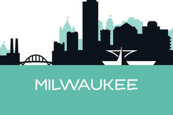 Laminated Milwaukee Wisconsin Skyline Retro Drawing Poster Buildings Bridge Kinnickinnic River Artwork Poster Dry Erase Sign 18x12