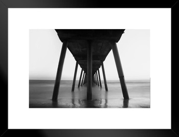 Under Santa Monica Beach Pier Black And White Infrared Exposure Photo Matted Framed Wall Art Print 26x20 inchx Inch