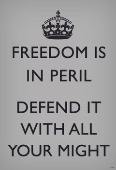 Laminated Freedom Is In Peril Defend It With All Your Might British WWII Motivational Grey Poster Dry Erase Sign 12x18