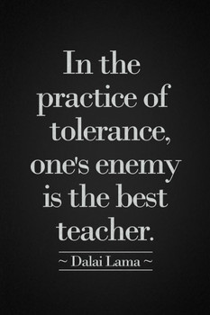 Dalai Lama In The Practice Of Tolerance Ones Enemy Is The Best Teacher Black White Motivational Cool Wall Art Print Poster 24x36