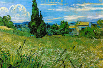 Laminated Vincent Van Gogh Green Wheat Field with Cypress Van Gogh Wall Art Impressionist Painting Style Nature Spring Flower Wall Decor Landscape Field Forest Artwork Poster Dry Erase Sign 18x12