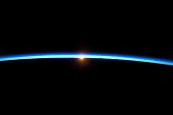 Laminated Thin Blue Line Earths Atmosphere And The Setting Sun Outer Space Photograph Poster Dry Erase Sign 12x18