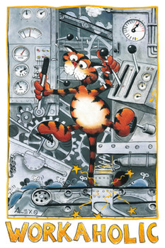 Workaholic By Alex Rinesch Tiger Multitasking Running Machinery Office Work Humor Cool Wall Decor Art Print Poster 24x36