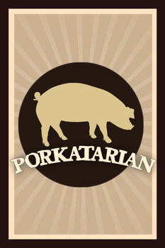 Porkatarian Barbecue BBQ Smoking Pig Hog Foody Cooking Brown Color Burst Cool Wall Art Print Poster 24x36