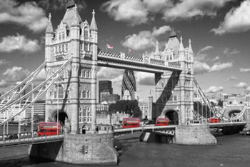 London Tower Bridge Black & White With Red Buses Photo Photograph Cool Wall Decor Art Print Poster 36x24