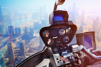 Laminated Helicopter Flying Over Dubai Skyline Aerial Photo Photograph Poster Dry Erase Sign 18x12