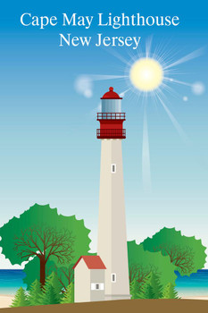 Cape May Lighthouse New Jersey Retro Travel Cool Wall Decor Art Print Poster 24x36