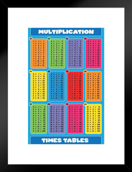 Multiplication Times Tables Mathematics Math Chart Educational Reference Teaching Matted Framed Poster 20x26 inch