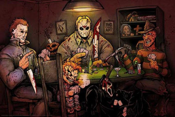 Slashers Playing Poker Horror Movie Characters Parody By Big Chris Cool Wall Art Print Poster 36x24