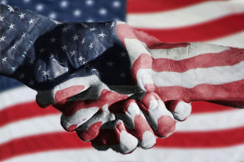 Laminated Handshake Melded With American Flag Inspirational Photo Art Print Poster Dry Erase Sign 18x12