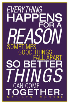 Laminated Marilyn Monroe Everything Happens For A Reason Purple Poster Dry Erase Sign 12x18