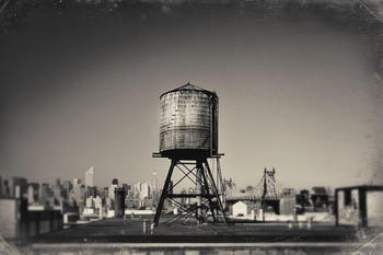 Laminated A Rusty Water Tower on a Rooftop of Queens New York City NYC Photo Art Print Poster Dry Erase Sign 18x12