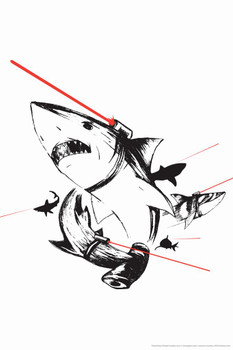 Laser Sharks! Humor Laminated Dry Erase Sign Poster 12x18