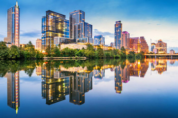 Laminated Austin Texas Skyline from Lady Bird Lake Photo Art Print Poster Dry Erase Sign 18x12