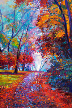 Laminated Autumn Park Colorful Landscape Art Print Poster Dry Erase Sign 12x18