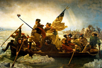 Laminated George Washington Crossing Delaware Selfie Funny Poster Taking Selfie Stick in Boat Art Humor Parody Poster Dry Erase Sign 12x18