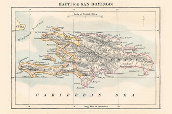 Laminated Haiti And Dominican Republic Antique Map Poster 1883 Historical San Domingo Near Cuba Geography Cartography Chart Poster Dry Erase Sign 18x12