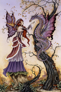 Laminated Fairy Dragon Poster Fairycore Grunge Room Home Office Decor Aesthetic Room Cottagecore Vintage Teen Girls Room Gothic Witchy Fairies Poster Dry Erase Wall Art 12x18