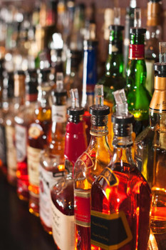 Laminated Choices Bottles of Liquor Whiskey Bourbon Sitting on a Shelf Photo Art Print Poster Dry Erase Sign 12x18