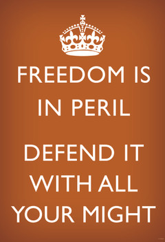 Laminated Freedom Is In Peril Defend It With All Your Might British WWII Motivational Orange Poster Dry Erase Sign 12x18