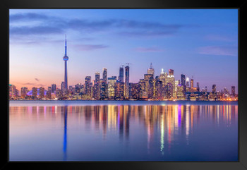 Toronto Ontario Canada Skyline CN Tower Night Reflection Lake Ontario Photo Matted Framed Wall Art Print 26x20 inch