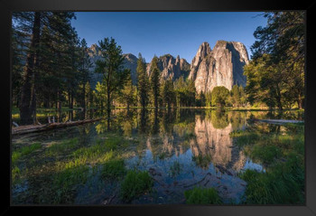 Cathedral Peak Yosemite National Park Reflection Landscape Photo Black Wood Framed Art Poster 20x14