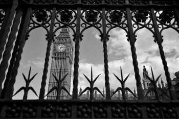 What Lies Beyond Big Ben Through Iron Gate London Black And White Photo Cool Wall Decor Art Print Poster 36x24