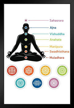 Chakras Buddhist Meditation Relaxation Harmony Black Wood Framed Art Poster 14x20