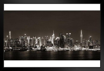 Midtown Manhattan Skyline Hudson River Black White Photo Black Wood Framed Art Poster 20x14