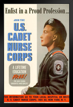 WPA War Propaganda Enlist In A Proud Profession Join The US Cadet Nurse Corps Black Wood Framed Art Poster 14x20