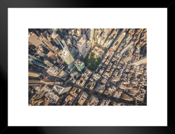 Bryant Park Midtown Manhattan Buildings Skyline Aerial Photo Matted Framed Wall Art Print 26x20 inch