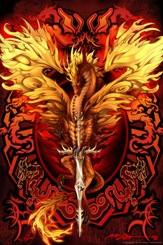 Red Dragon Carrying a Sword by Ruth Thompson Dragonsword Flameblade Nina Nylander Cool Wall Decor Art Print Poster 12x18