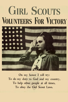 Laminated WPA War Propaganda Girl Scouts Volunteers for Victory Poster Dry Erase Sign 12x18