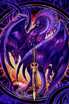 Laminated Dragonblade Netherblade Purple Dragon by Ruth Thompson Fantasy Poster Nina Nylander Poster Dry Erase Sign 12x18