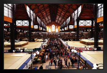 Central Market Hall Grope Markthalle Budapest Hungary Photo Matted Framed Wall Art Print 26x20 inch