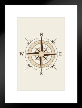 Nautical Compass North South East West Direction Poster Navigation Ship Boat Travel Directions Symbol Matted Framed Art Wall Decor 20x26