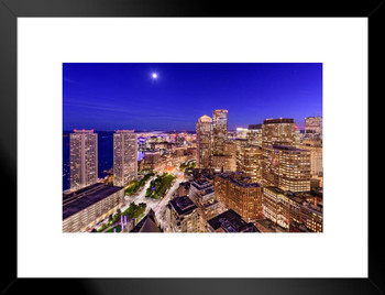 Boston Massachusetts Financial District Skyline Photo Matted Framed Wall Art Print 26x20 inch