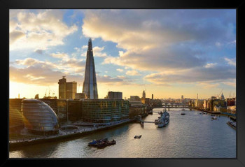 London Skyline The Shard Skyscraper At Sunset Lanscape Photo Black Wood Framed Art Poster 14x20