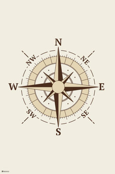 Nautical Compass North South East West Direction Poster Navigation Ship Boat Travel Directions Symbol Cool Wall Decor Art Print Poster 24x36