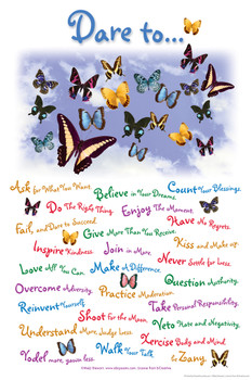 Dare To... Motivational Butterfly Poster Vintage Poster Prints Butterflies in Flight Wall Decor Butterfly Illustrations Insect Art Cool Wall Decor Art Print Poster 12x18