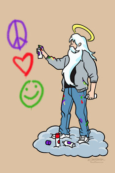 Laminated Jim Benton Let Us Spray God Graffiti Funny Poster Dry Erase Sign 12x18