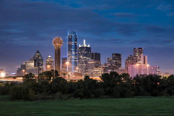 Dallas Texas Skyline Buildings Reunion Tower Illuminated At Night Photo Cool Huge Large Giant Poster Art 54x36