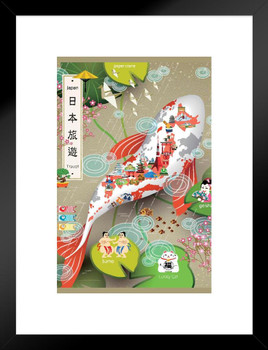 Japan Artistic Sumo Geisha Carp Vintage Travel Matted Framed Wall Art Print 20x26 inch