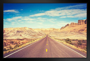 Scenic Rural Utah Highway Open Road Vintage Toned Photo Black Wood Framed Art Poster 20x14