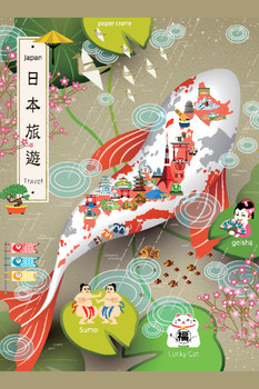 Japan Artistic Sumo Geisha Carp Vintage Travel Cool Wall Decor Art Print Poster 12x18