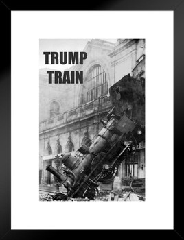 Trump Train Wreck Funny Political Humor Matted Framed Wall Art Print 20x26 inch