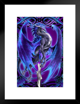 Blue Dragon Carrying a Sword by Ruth Thompson Fire Fiery Flames Flaming Dragonsword Stormblade Matted Framed Art Wall Decor 20x26