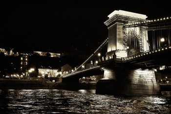 The Chain Bridge Budapest River At Night Black White Photo Cool Wall Decor Art Print Poster 36x24