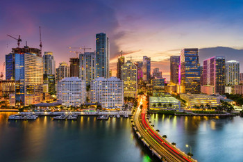 Miami Florida Downtown City Skyline Sunset Photo Beach Palm Landscape Pictures Ocean Scenic Scenery Tropical Nature Photography Paradise Scenes Cool Huge Large Giant Poster Art 54x36