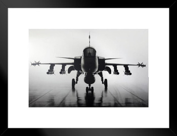 Fighter Jet Military Aircraft Front Carrier Deck Black And White Photo Matted Framed Wall Art Print 26x20 inch